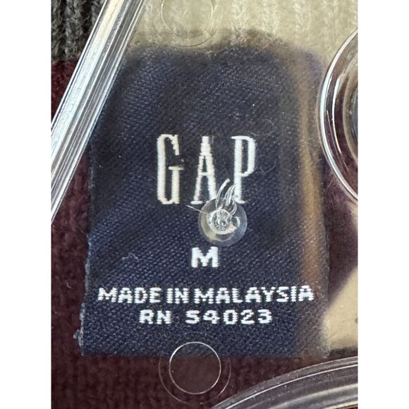 Gap Mens Full-Zip Burgundy Sweater With Gray Stripes On Sleeves - Picture 11 of 12